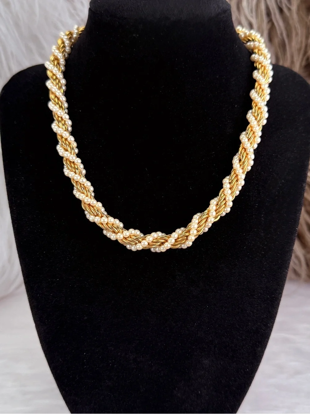Vintage Napier Faux Pearl Rope Chain Gold Tone Necklace Signed Designer